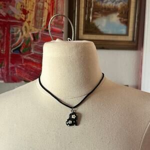 polka dot black white floral heart pendant necklace
